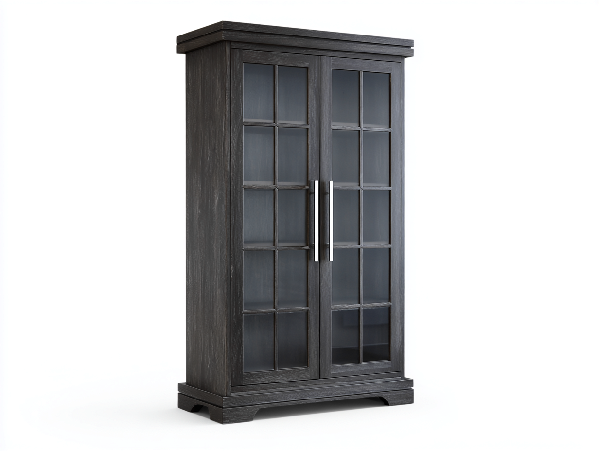 Vetrina-legno-vetro-96x40x148 cm-grigio scuro-stile rustico-Lidoriadecor