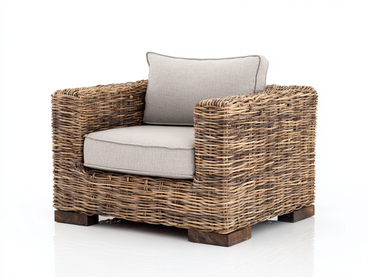 Poltrona da giardino - Rattan-legno-tessuto - 108x92x76 cm - Naturale-Beige - Rustico-Lidoriadecor