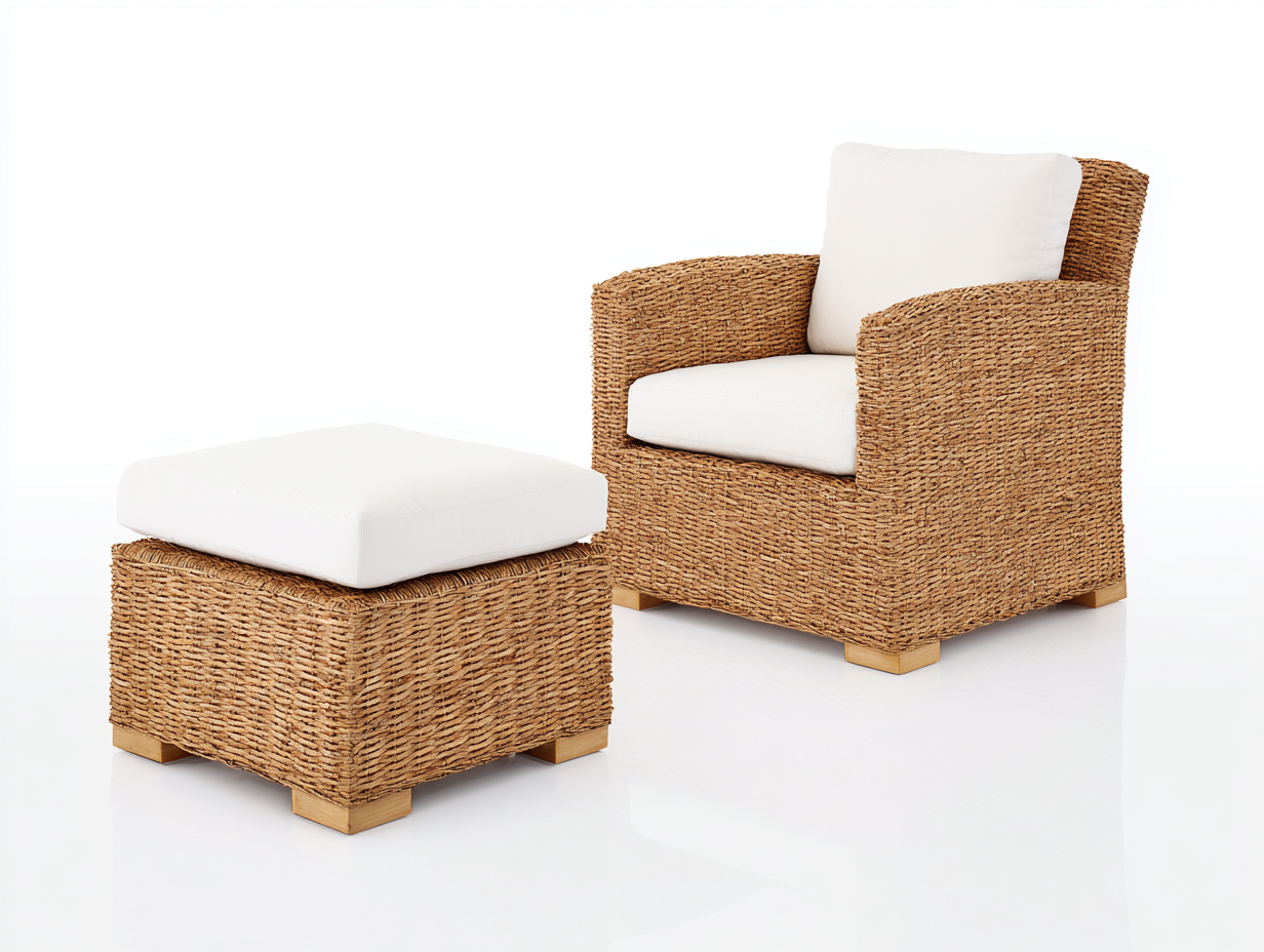 Poltrona da giardino - Rattan-legno-tessuto - 109x92x78 cm - Naturale-Avorio - Rustico-Lidoriadecor