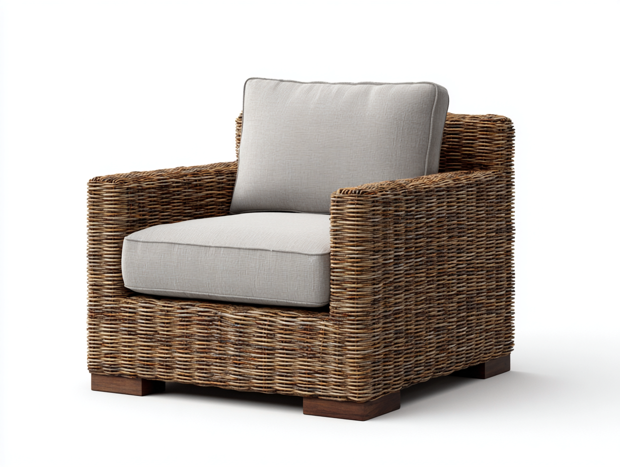 Poltrona da giardino - Rattan-legno-tessuto - 113x95x76 cm - Naturale-Beige - Rustico-Lidoriadecor