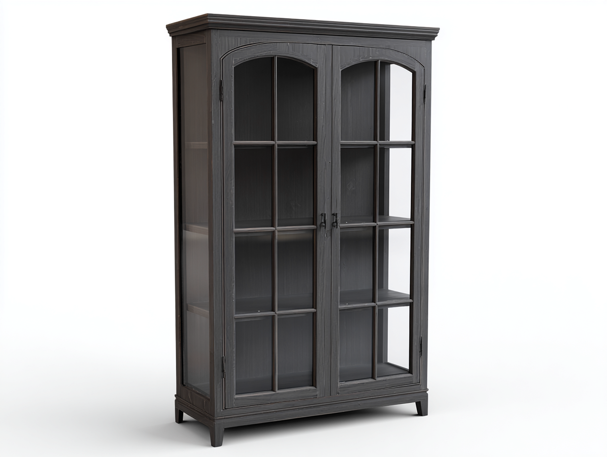 Vetrina-legno-vetro-metallo-122x44x190 cm-grigio piombo-stile classico rustico-Lidoriadecor