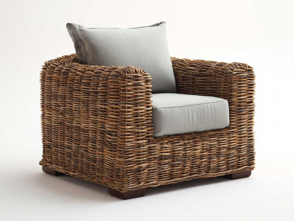 Poltrona da giardino - Rattan-legno-tessuto - 115x96x78 cm - Naturale-Grigio chiaro - Rustico-Lidoriadecor