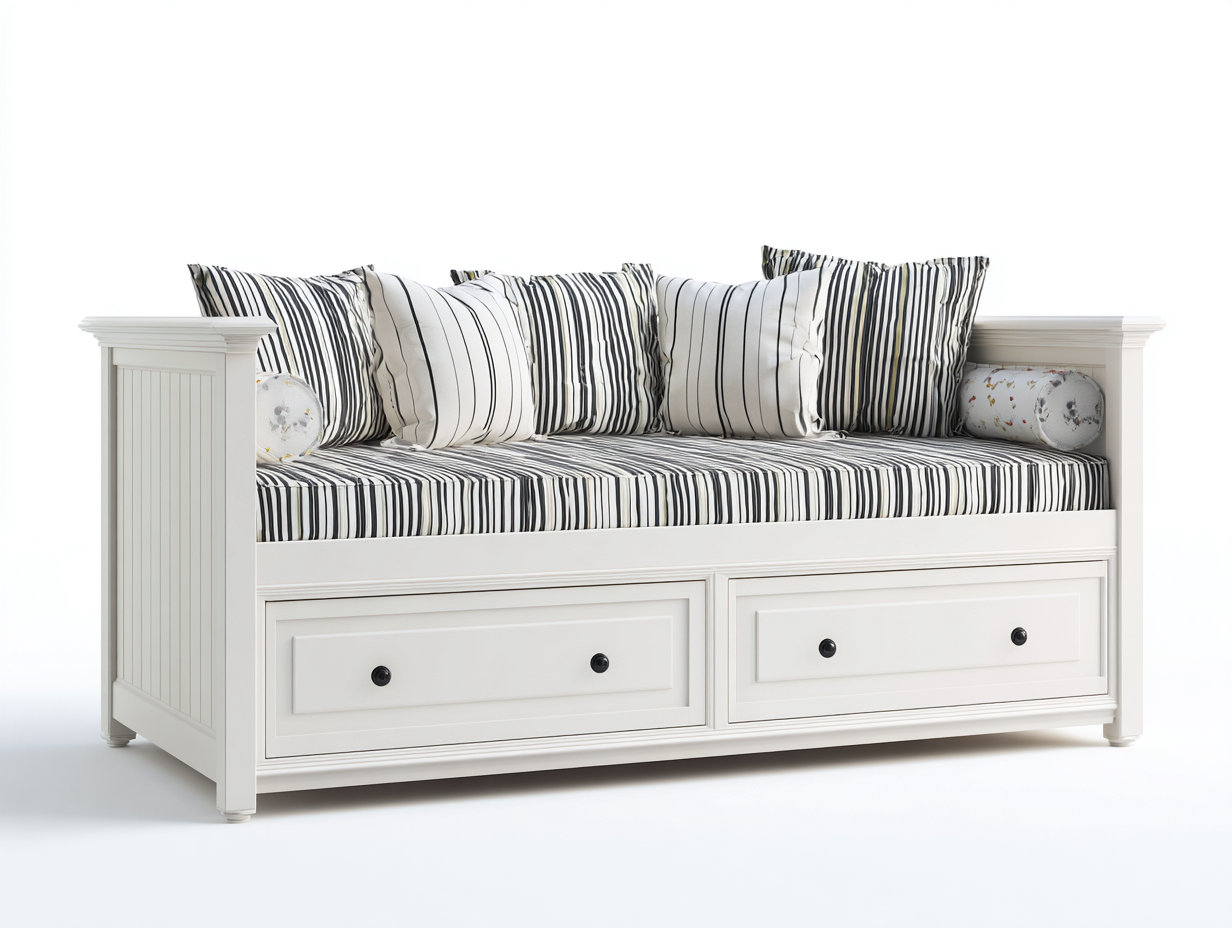 Divano letto - legno-MDF-tessuto - 212x98x86 cm - bianco-nero - stile classico-Lidoriadecor