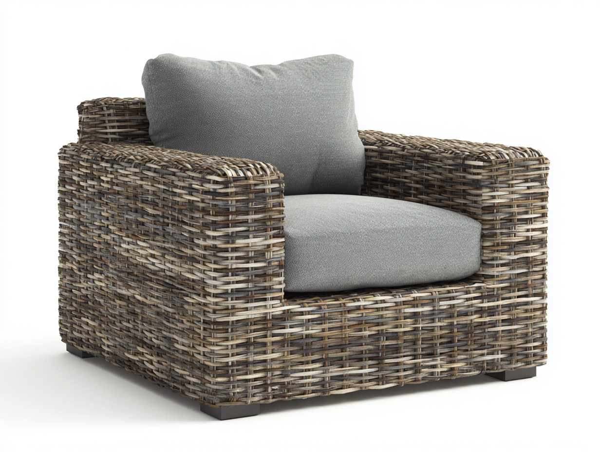Poltrona da giardino - Rattan-legno-tessuto - 112x96x77 cm - Grigio naturale-Grigio - Contemporaneo-Lidoriadecor