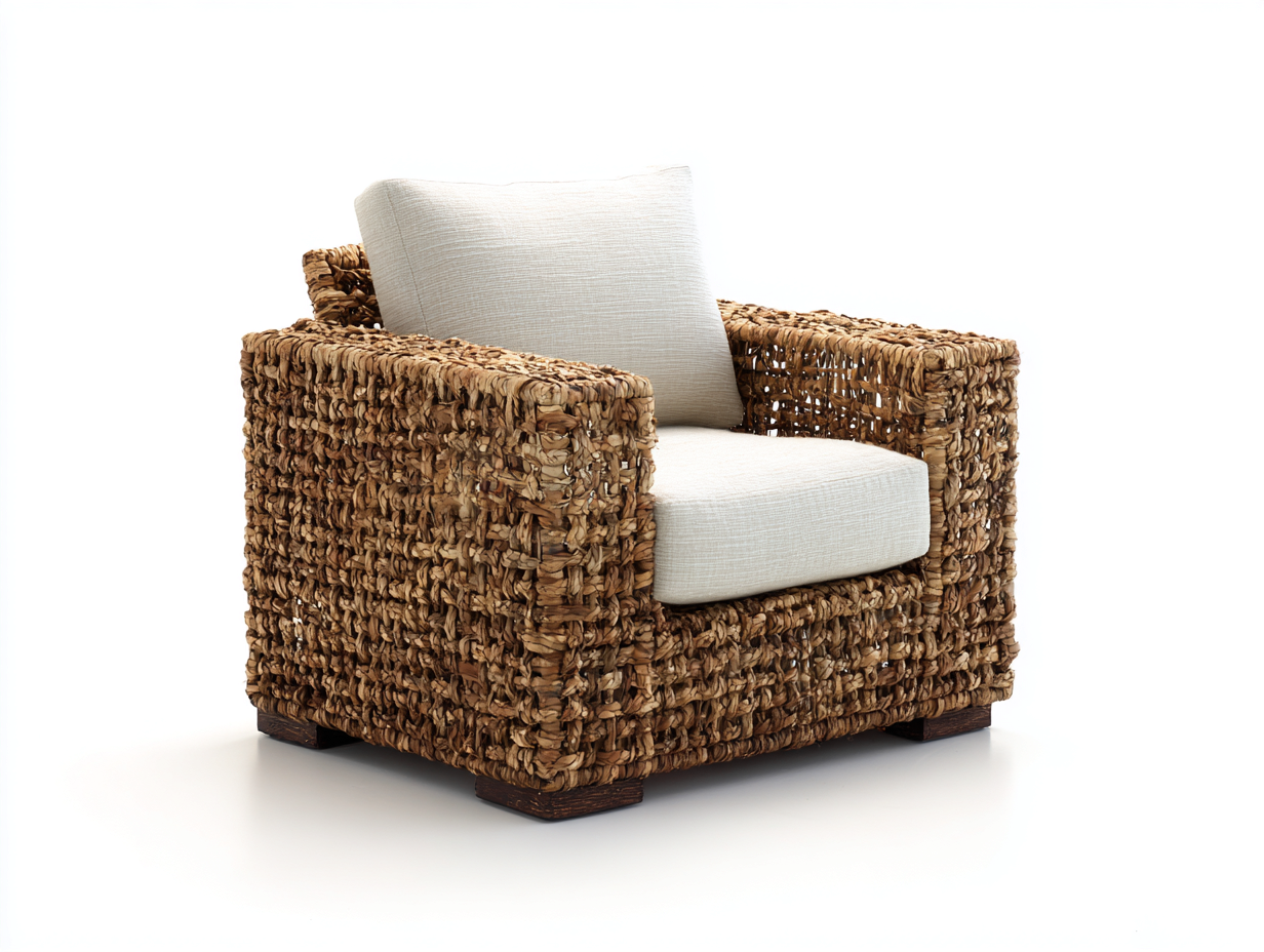 Poltrona da giardino - Giunco-legno-tessuto - 107x91x76 cm - Naturale-Avorio - Boho-Lidoriadecor