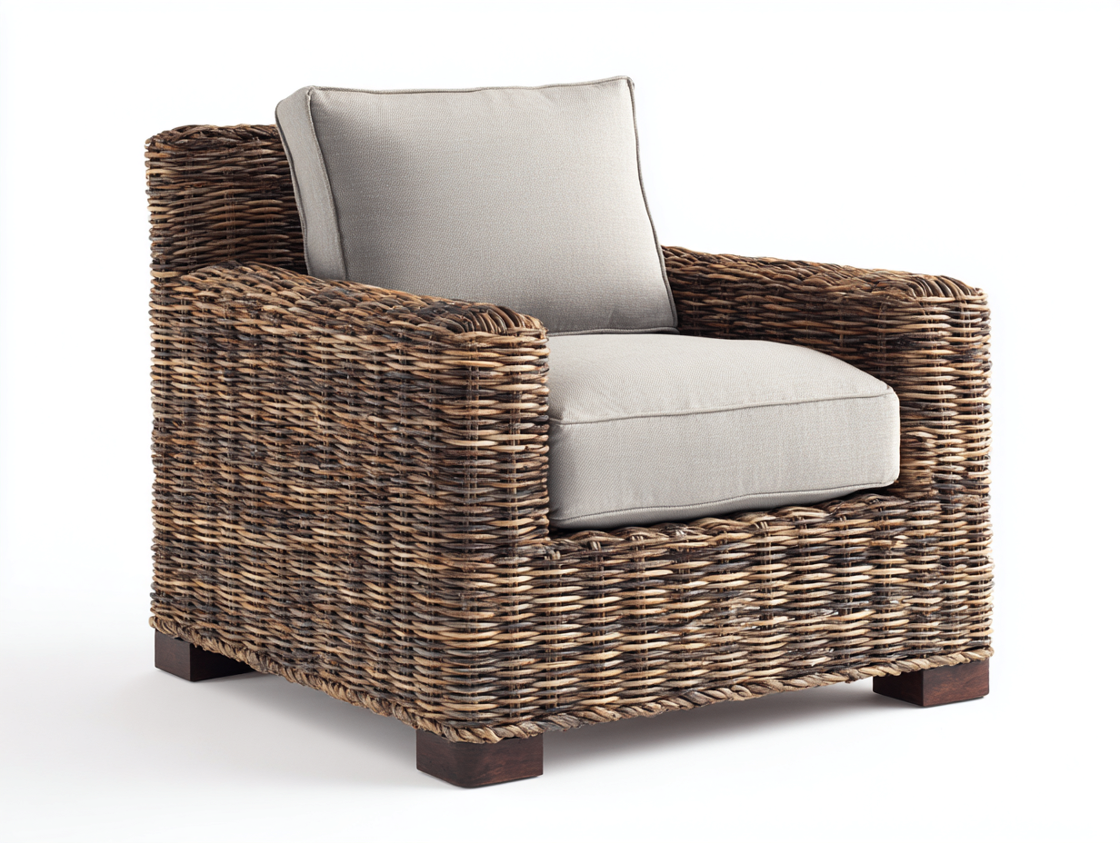 Poltrona da giardino - Rattan-legno-tessuto - 112x96x78 cm - Naturale-Beige - Rustico-Lidoriadecor
