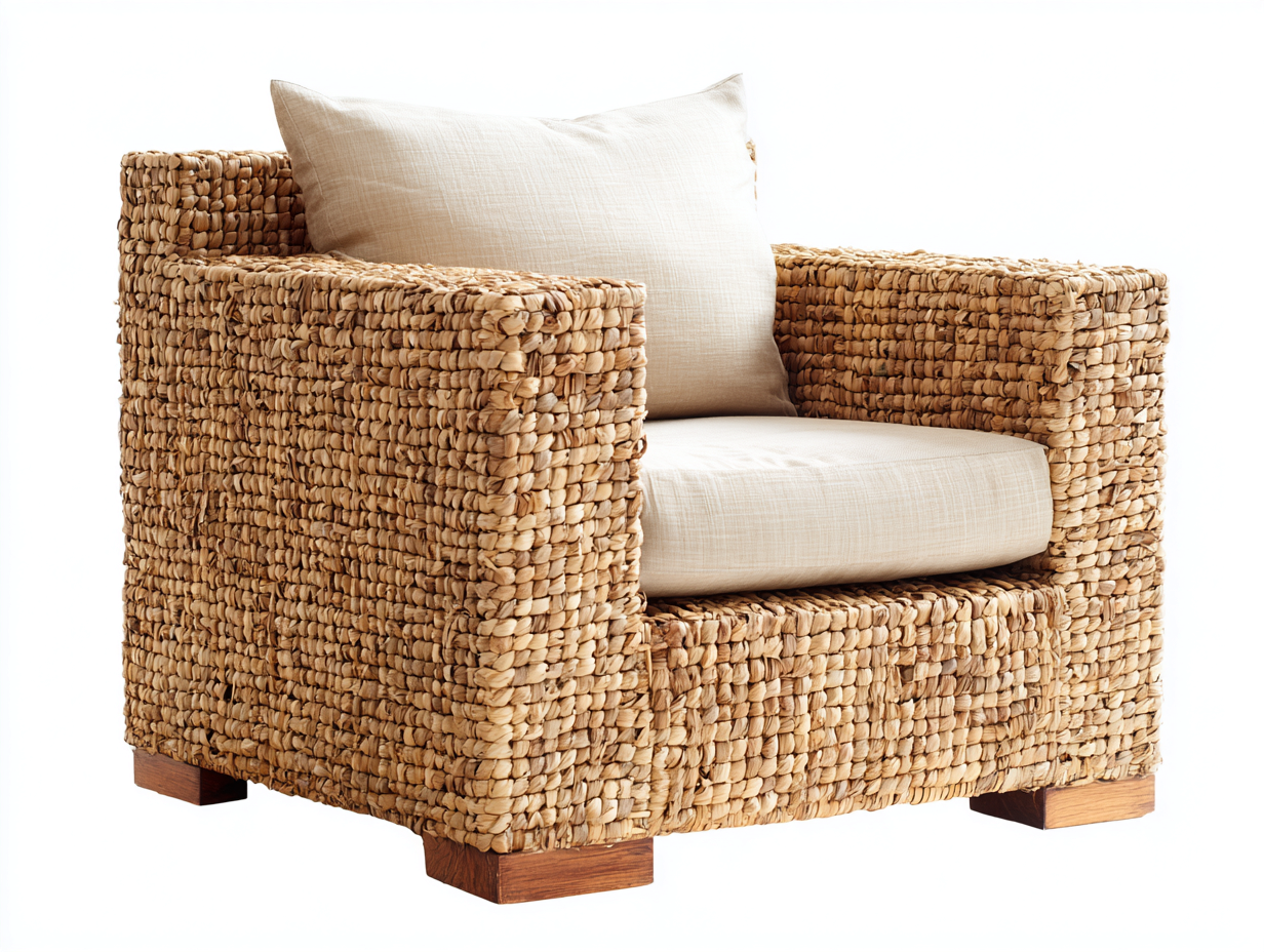 Poltrona da giardino - Giunco-legno-tessuto - 113x95x78 cm - Naturale-Crema - Rustico-Lidoriadecor