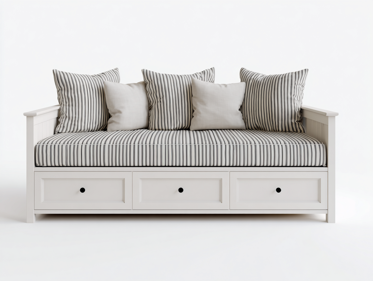 Divano letto - legno-MDF-tessuto - 213x99x82 cm - bianco-nero-grigio - stile classico-Lidoriadecor