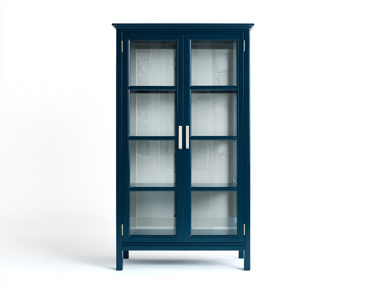 Vetrina-legno-vetro-metallo-98x40x156 cm-blu petrolio-stile classico moderno-Lidoriadecor