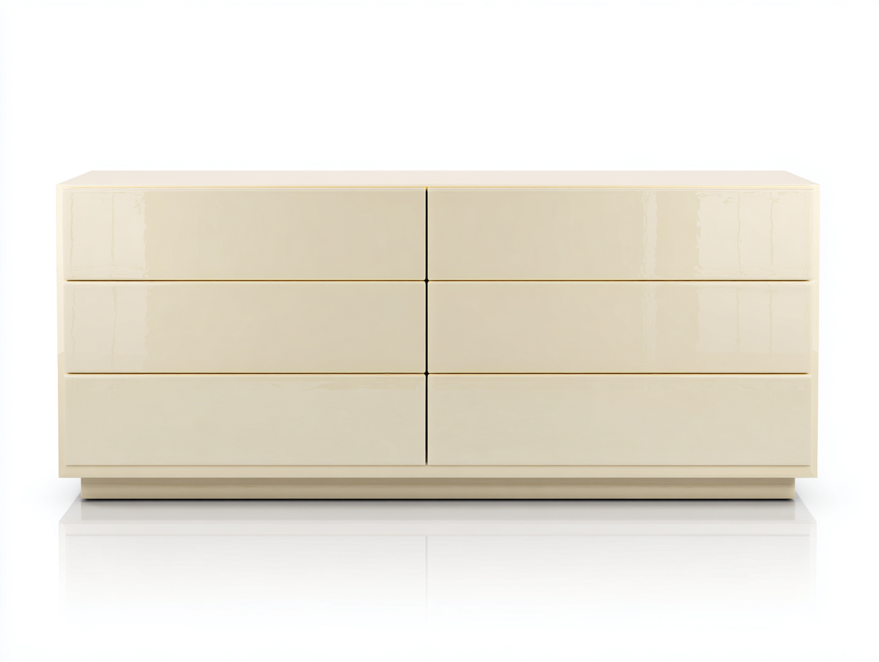 Cassettiera - Legno ingegnerizzato - 140x45x72 cm - Avorio lucido - Stile moderno minimalista-Namilyabode