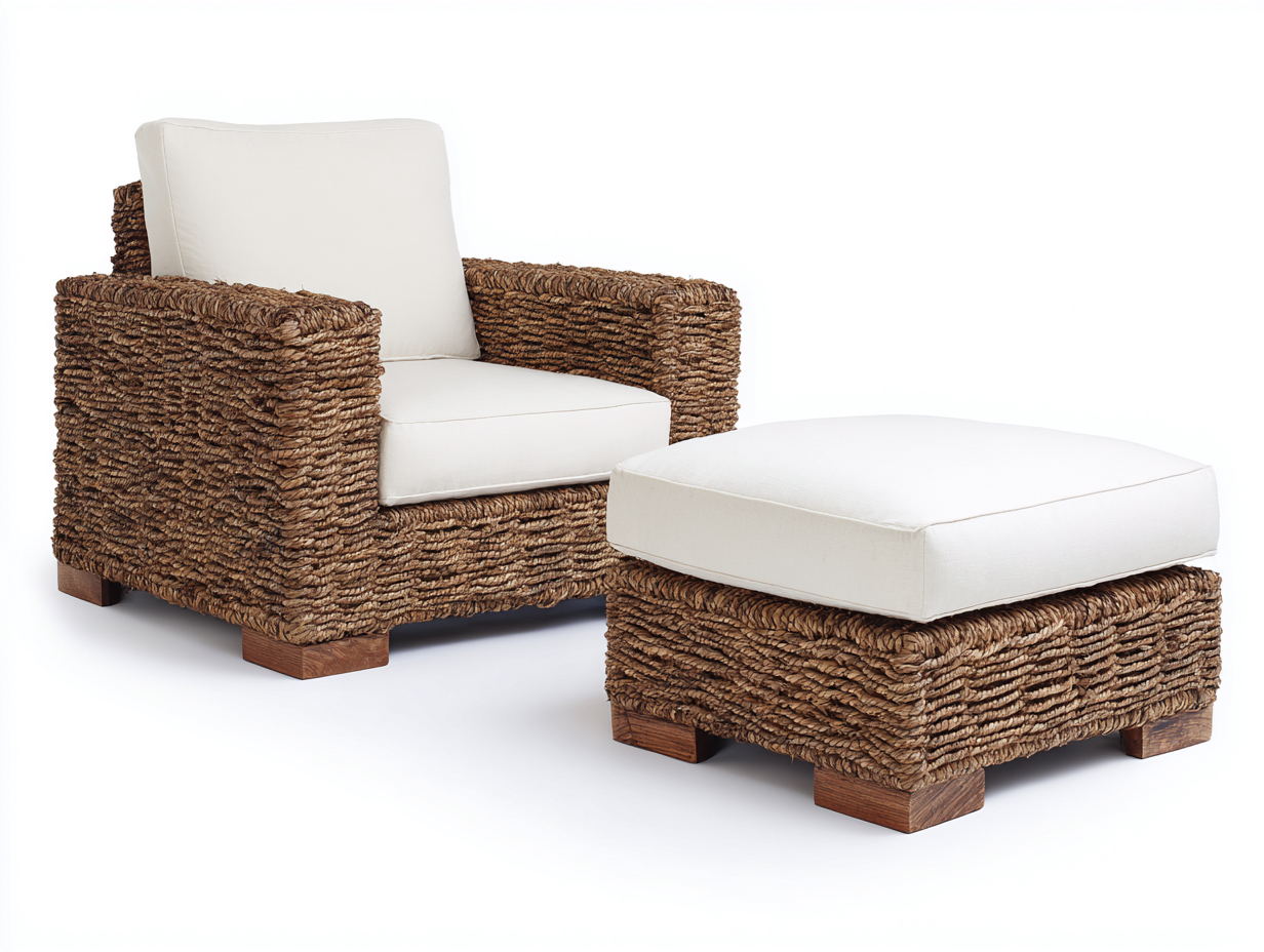 Poltrona da giardino - Rattan-tessuto-legno - 98x92x83 cm - Marrone naturale-Bianco - Rustico premium-Namilyabode