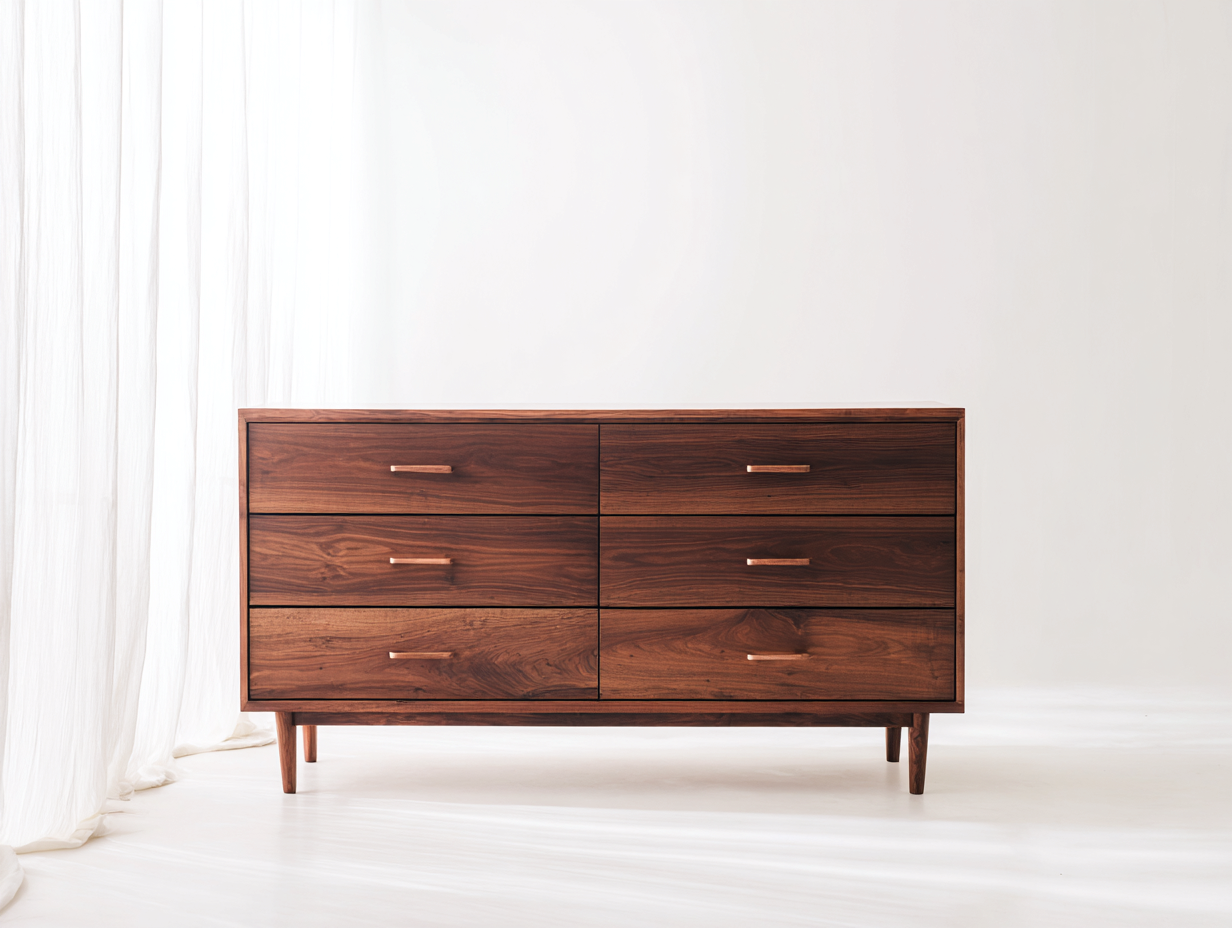 Cassettiera - Finitura legno - 141x44x82 cm - Marrone noce - Stile moderno naturale-Namilyabode