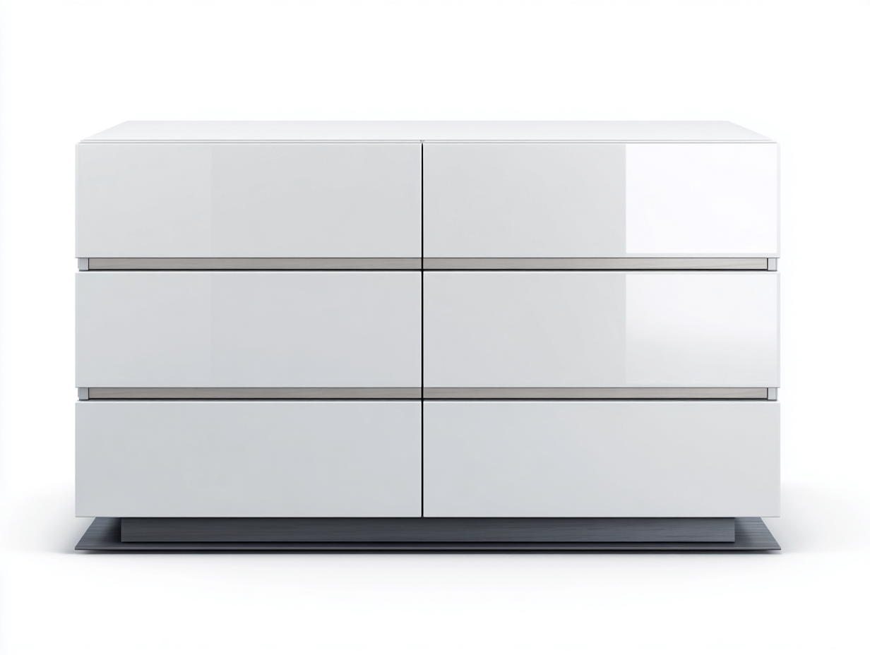 Cassettiera - Legno ingegnerizzato-Metallo - 128x44x74 cm - Bianco lucido-Grigio antracite - Stile contemporaneo-Namilyabode