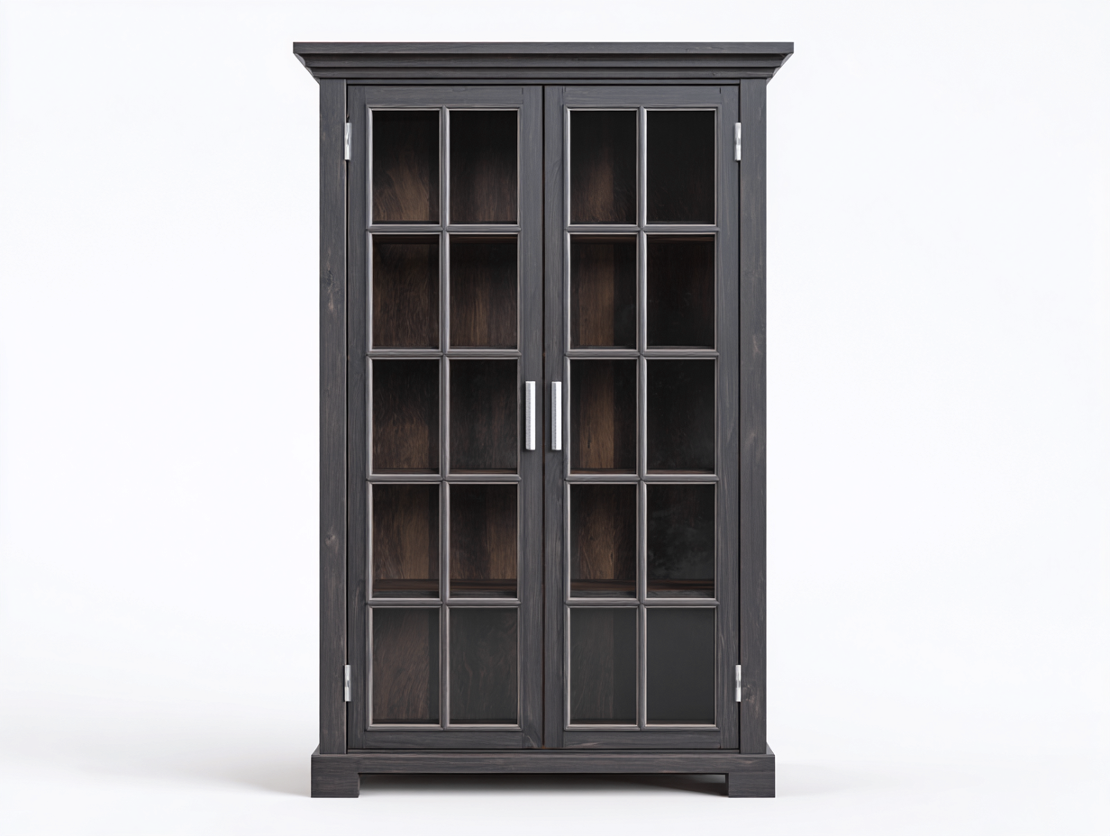 Vetrina-legno-vetro-104x42x166 cm-grigio antracite-trasparente-stile classico-Namilyabode