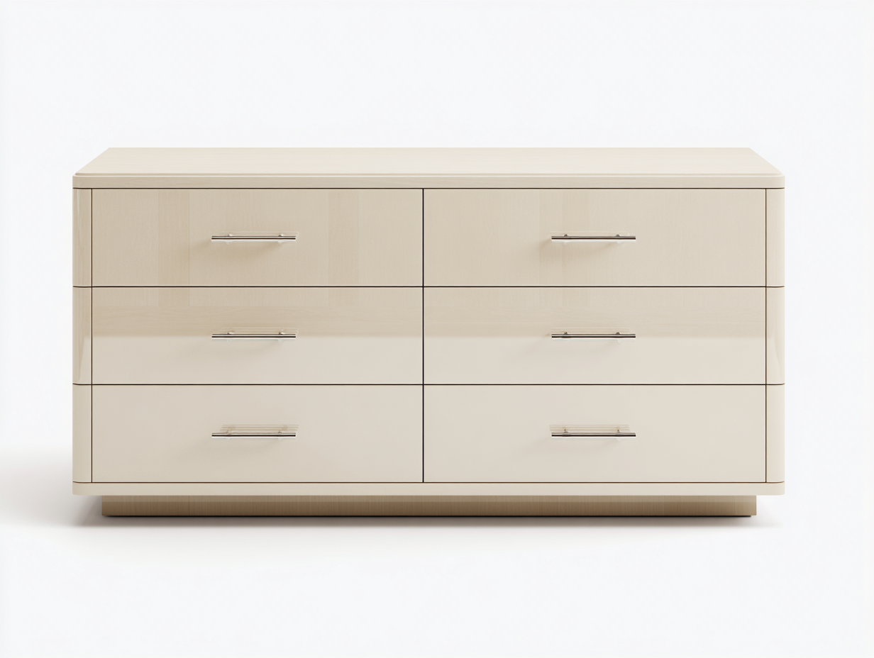 Cassettiera - Legno ingegnerizzato-Metallo - 132x45x72 cm - Avorio lucido-Argento - Stile moderno-Namilyabode