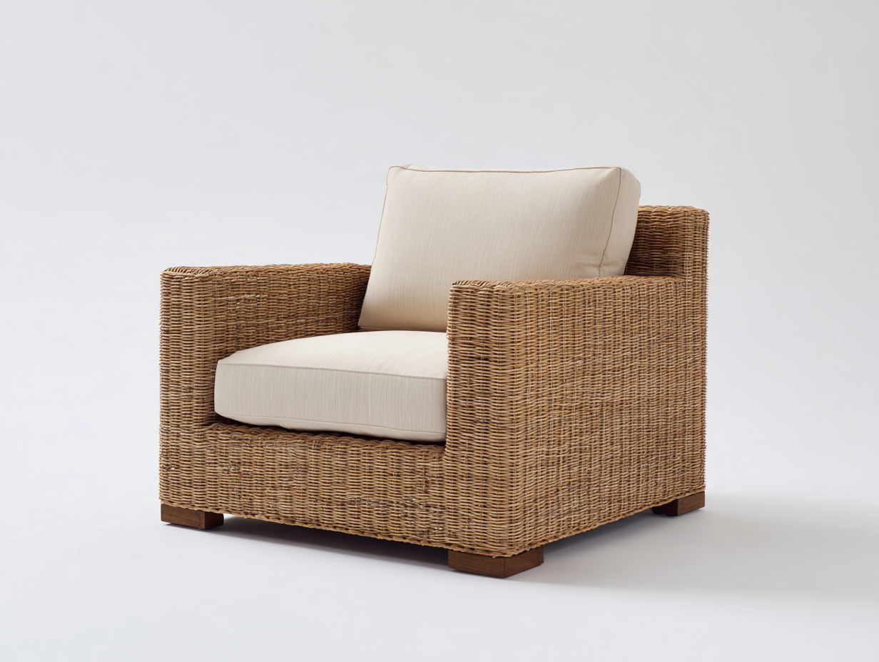 Poltrona da giardino - Rattan-tessuto-legno - 97x91x83 cm - Naturale-Beige - Moderno naturale-Namilyabode