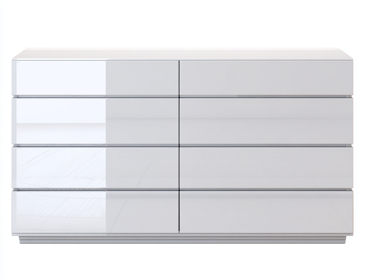 Cassettiera - Finitura laccata - 135x46x86 cm - Bianco lucido-Grigio argento - Stile contemporaneo-Namilyabode