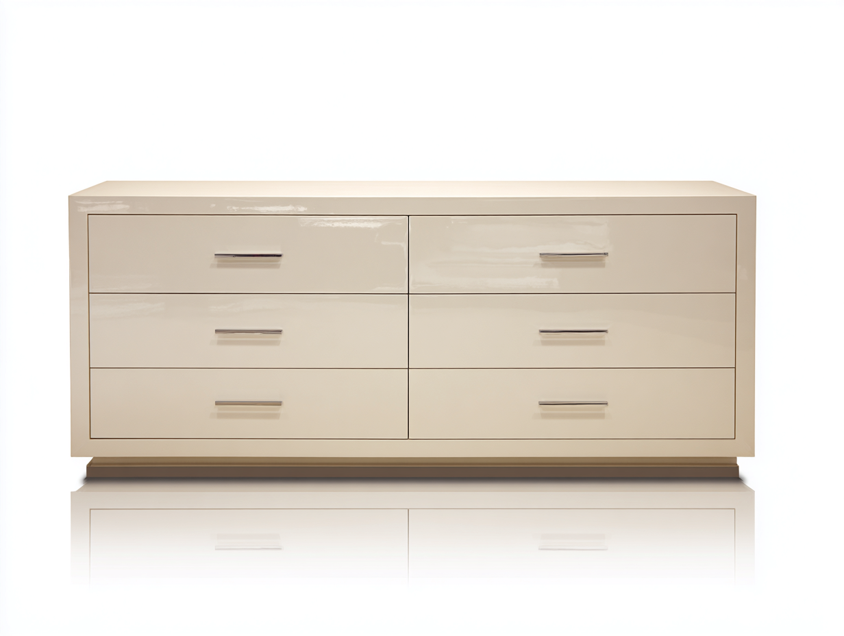 Cassettiera - Legno ingegnerizzato-Metallo - 134x46x73 cm - Avorio lucido-Argento - Stile moderno elegante-Namilyabode
