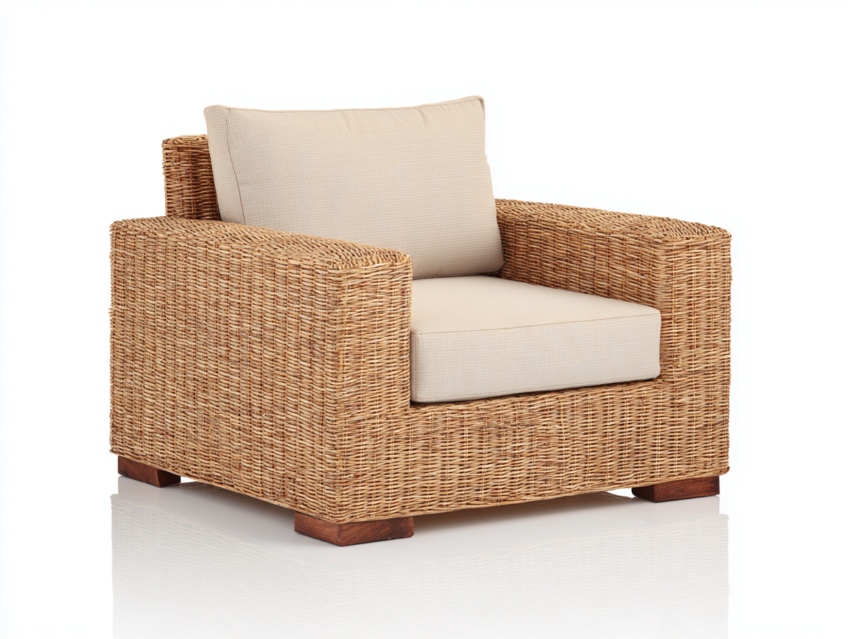 Poltrona da giardino - Rattan-tessuto-legno - 95x88x82 cm - Naturale-Beige - Rustico moderno-Namilyabode