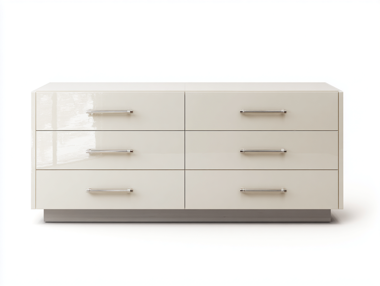 Cassettiera - Legno ingegnerizzato - 126x45x68 cm - Bianco avorio - Stile moderno lucido-Namilyabode