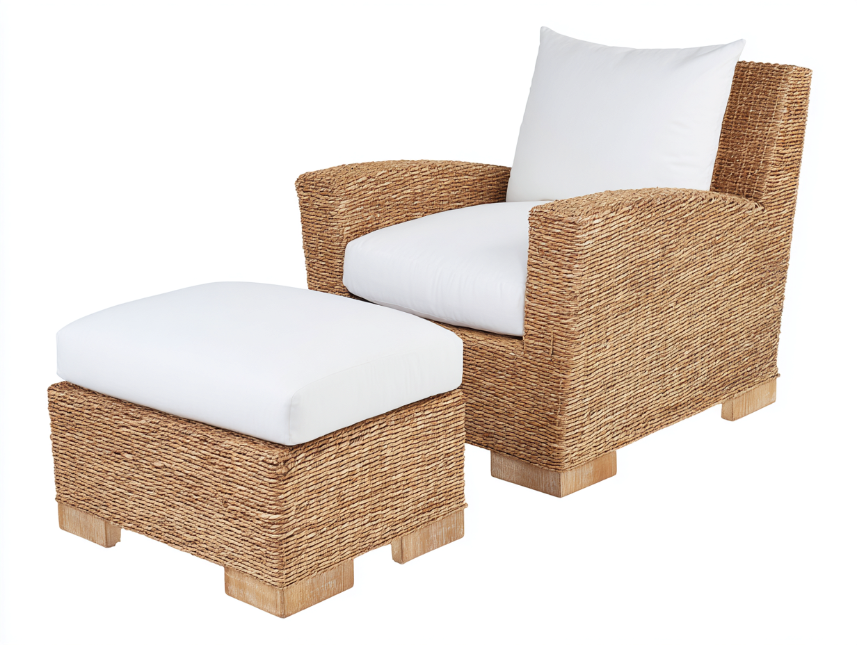 Poltrona da giardino - Rattan-tessuto - 92x84x82 cm - Naturale-Bianco - Moderno-Namilyabode