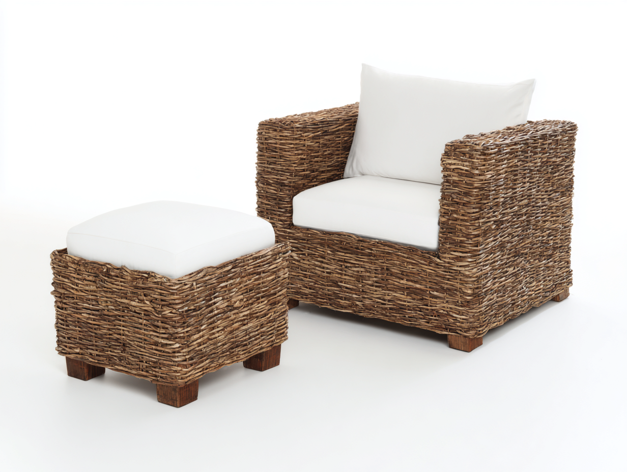 Poltrona da giardino - Rattan-tessuto-legno - 94x88x80 cm - Naturale-Bianco - Naturale moderno-Namilyabode