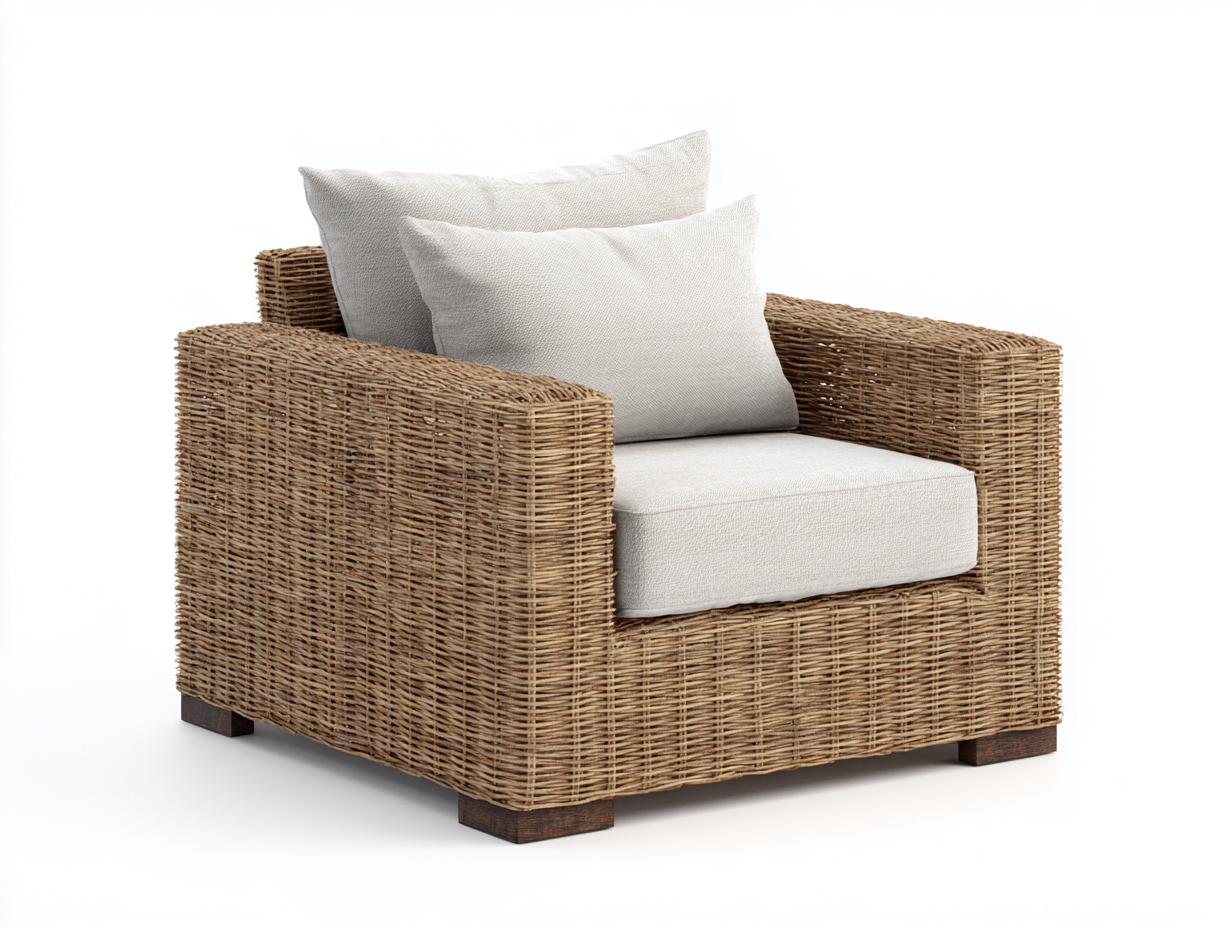 Poltrona da giardino - Rattan-tessuto-legno - 94x87x80 cm - Naturale-Grigio chiaro - Rustico moderno-Namilyabode