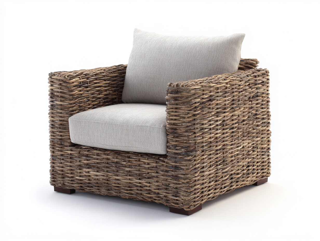 Poltrona da giardino - Rattan-tessuto-legno - 96x90x78 cm - Naturale-Grigio chiaro - Naturale contemporaneo-Namilyabode