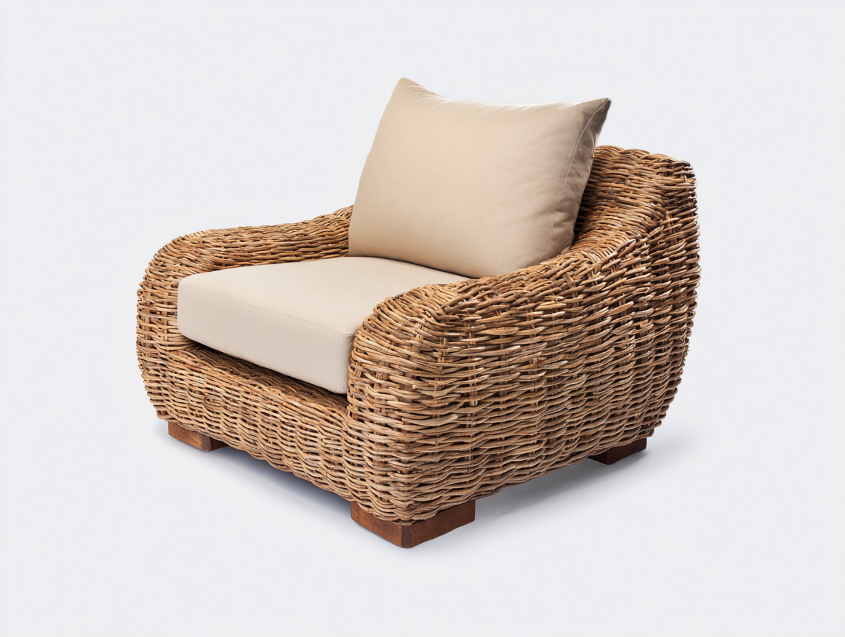 Poltrona da giardino - Rattan-tessuto-legno - 94x88x76 cm - Naturale-Beige - Rustico moderno-Namilyabode
