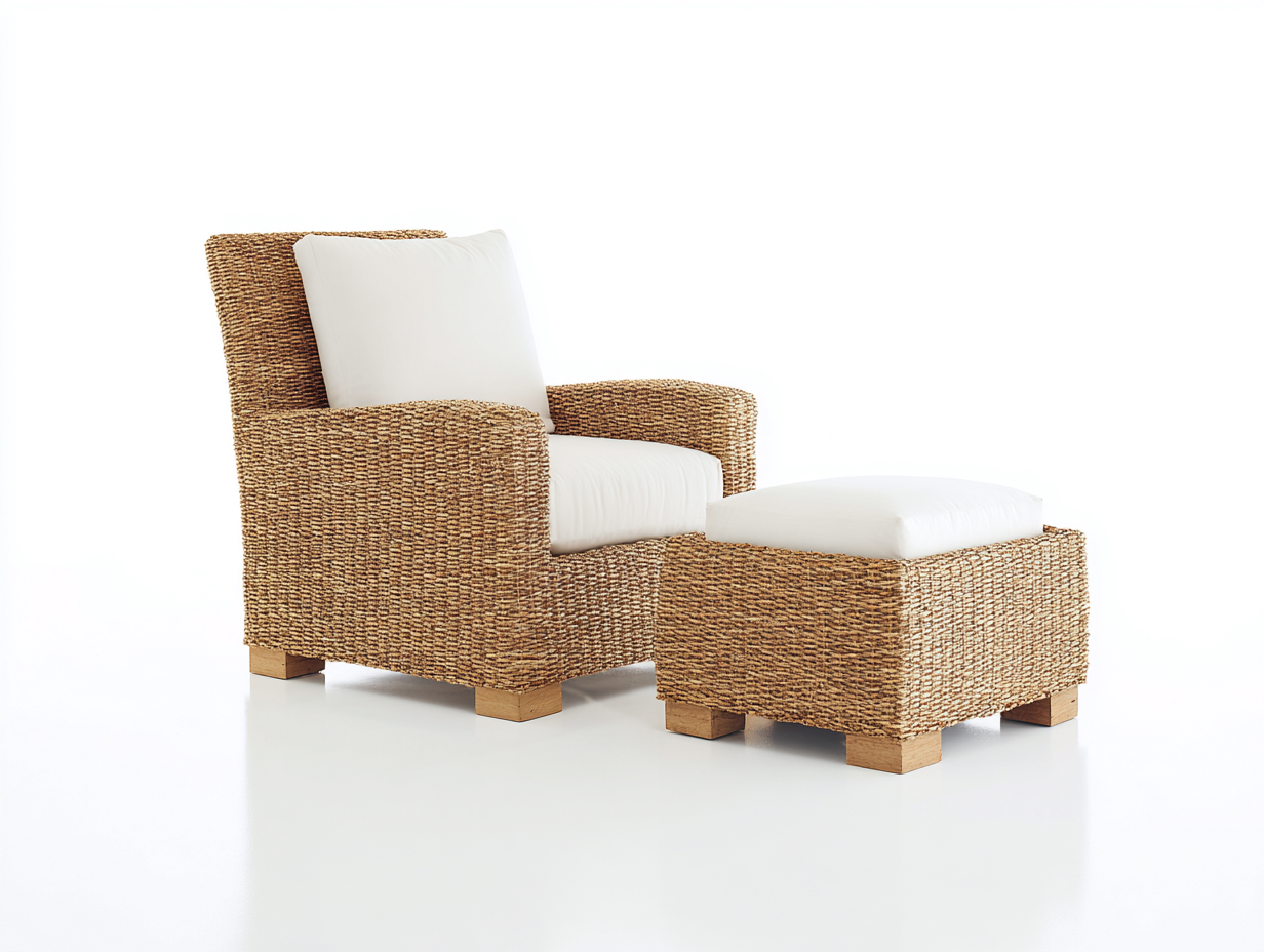 Poltrona da giardino - Rattan-tessuto - 88x82x80 cm - Naturale-Bianco - Moderno-Namilyabode