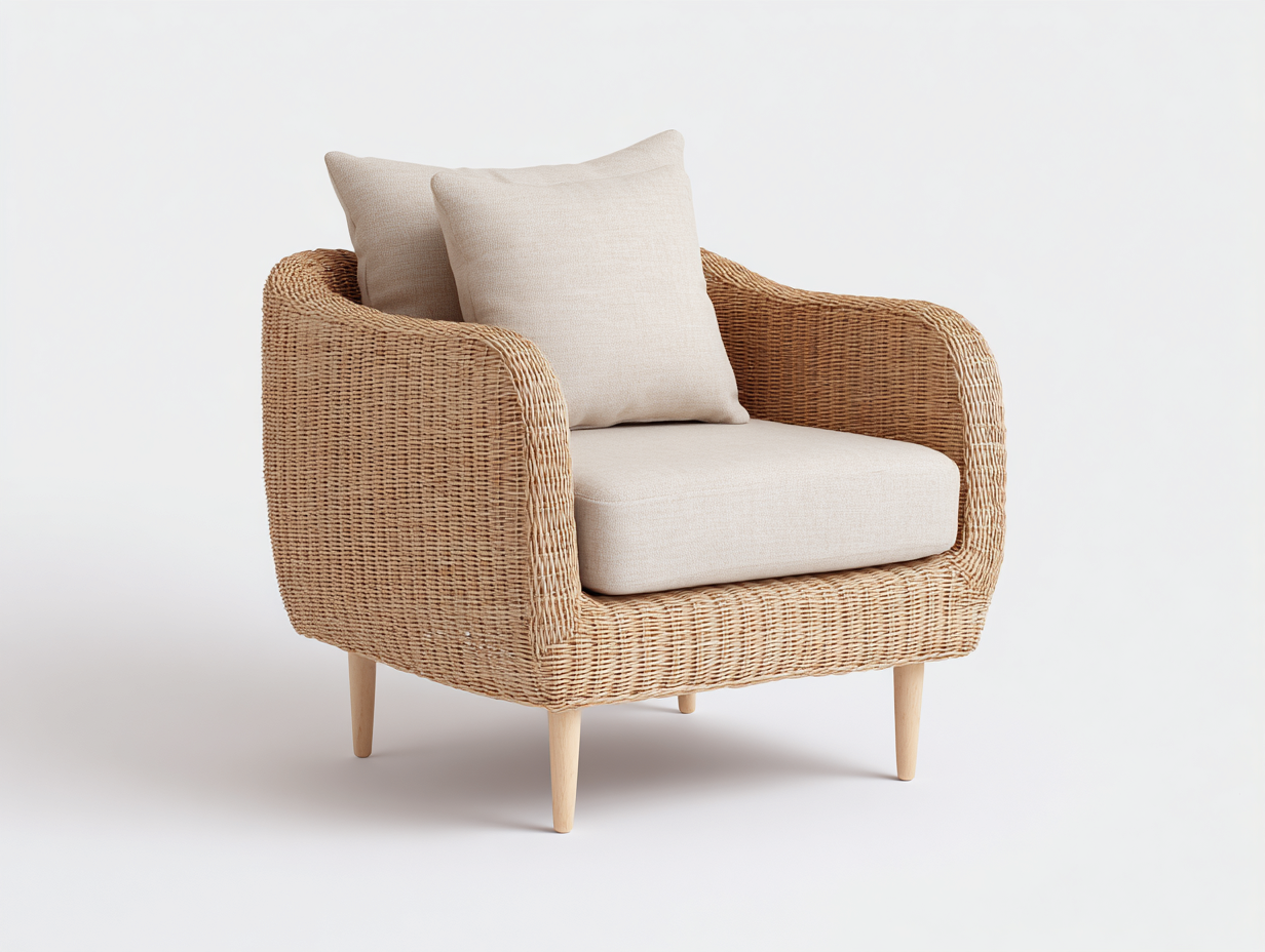 Poltrona da giardino - Rattan-tessuto-legno - 86x83x78 cm - Naturale-Beige - Moderno-Namilyabode