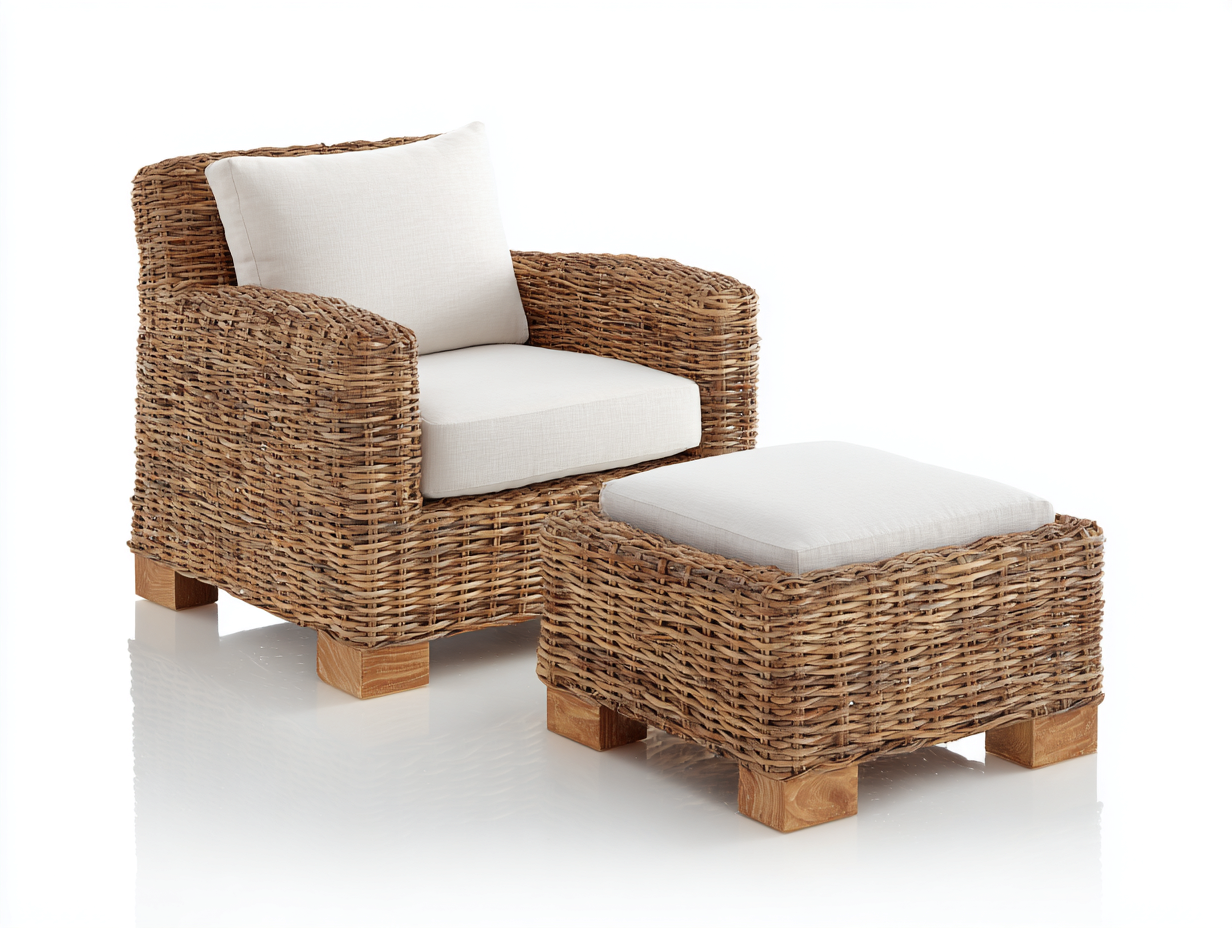 Poltrona da giardino - Rattan-tessuto-legno - 90x84x83 cm - Naturale-Bianco - Rustico moderno-Namilyabode