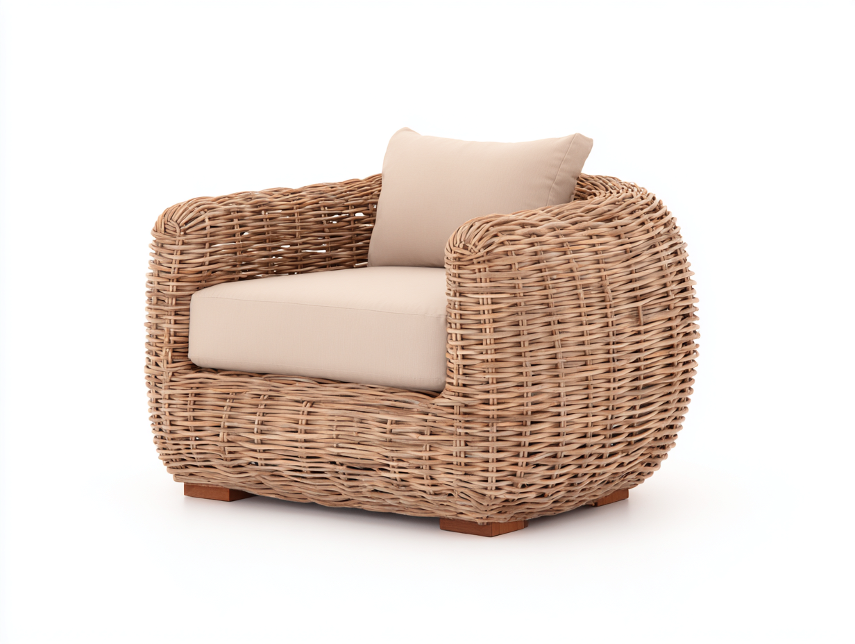 Poltrona da giardino - Rattan-tessuto-legno - 96x90x74 cm - Naturale-Beige - Rustico moderno-Namilyabode