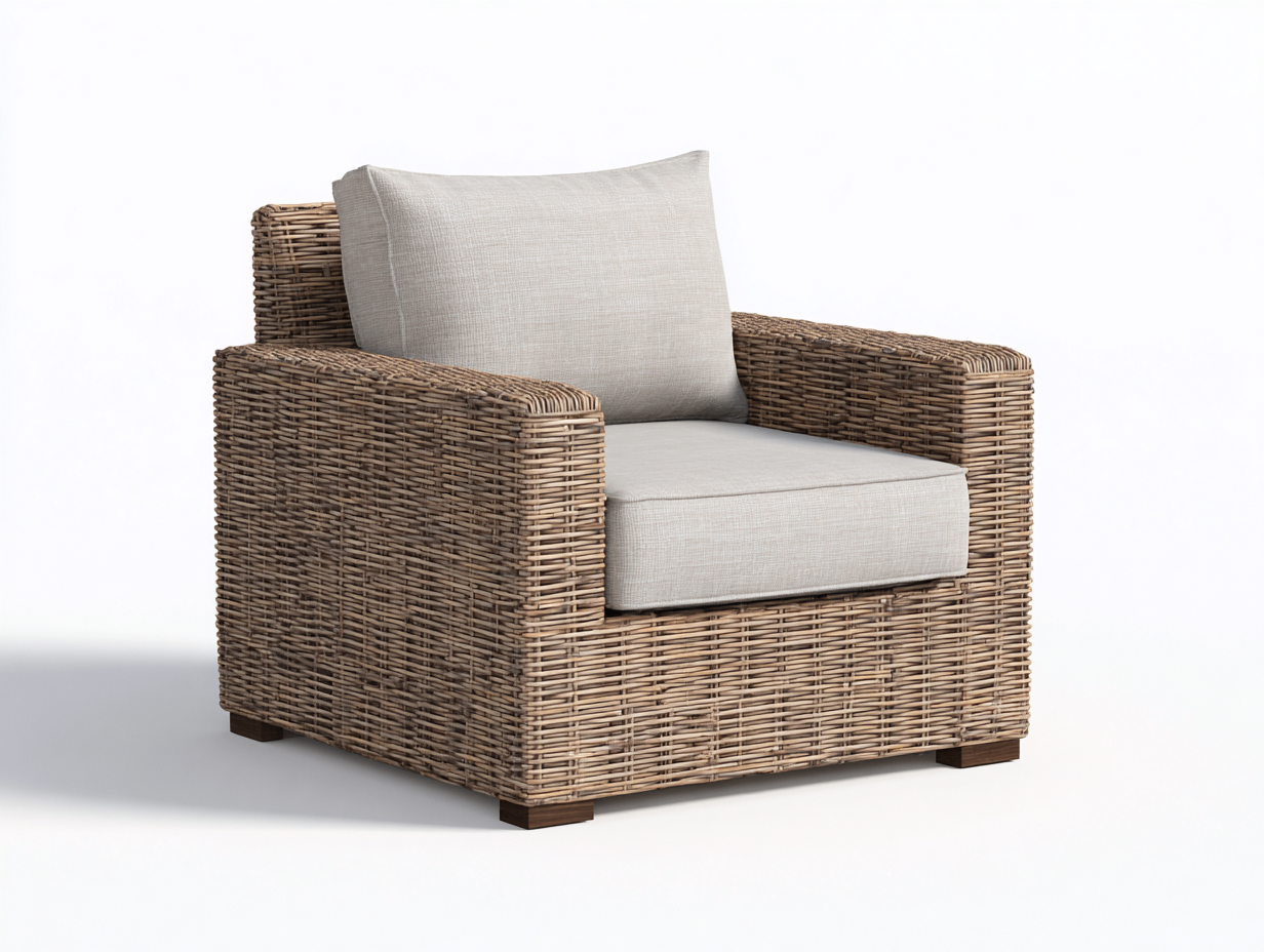 Poltrona da giardino - Rattan-tessuto-legno - 94x88x81 cm - Naturale-Grigio chiaro - Moderno naturale-Namilyabode