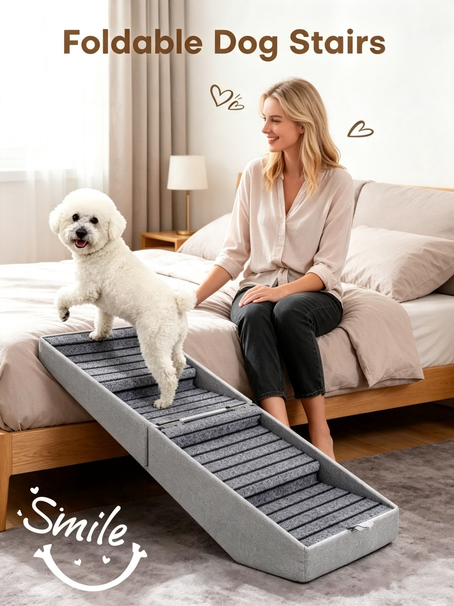 Foldable Dog Stairs Ottoman with Storage