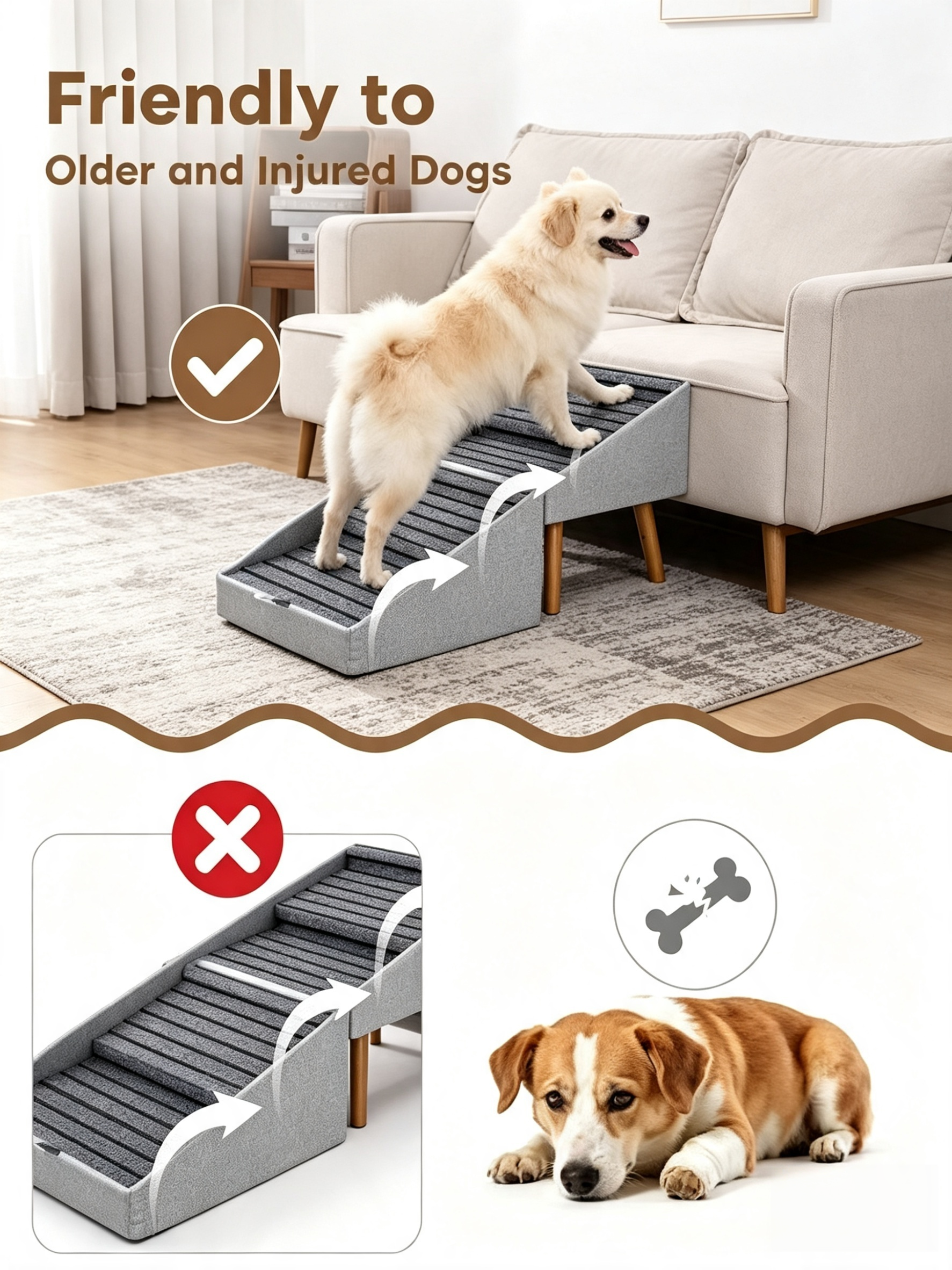 Foldable Dog Stairs Ottoman with Storage
