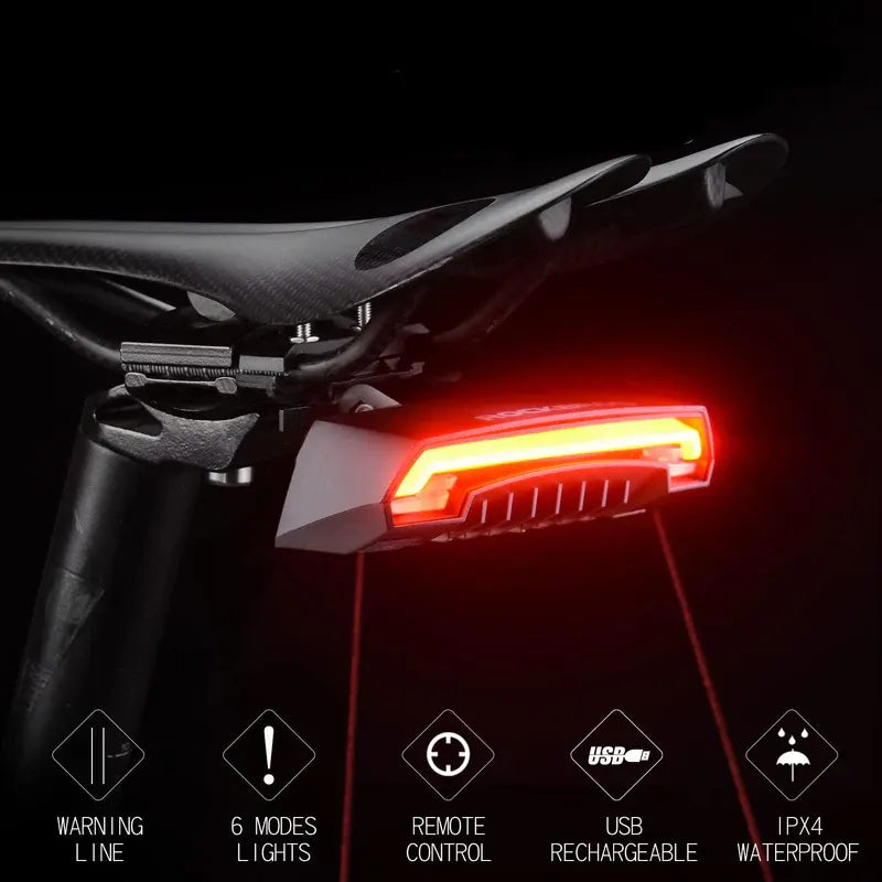 Wireless Bike Tail Light with Turn Signals – Remote Control, USB Rechargeable