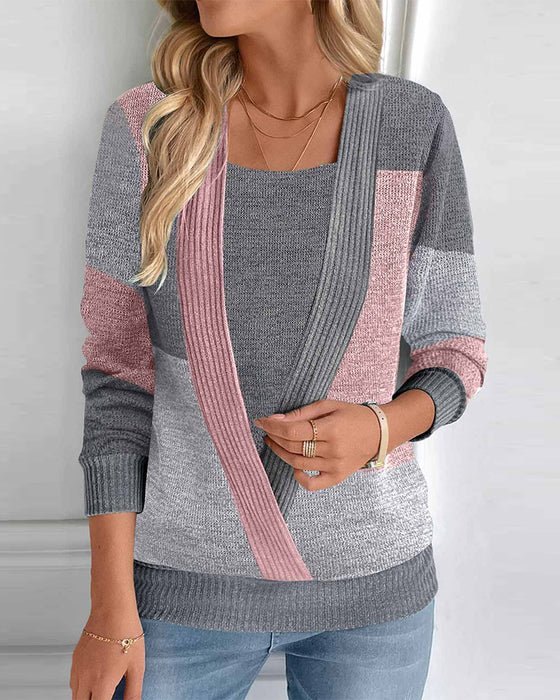 Sweater with fake 2in1. long sleeves and square collar