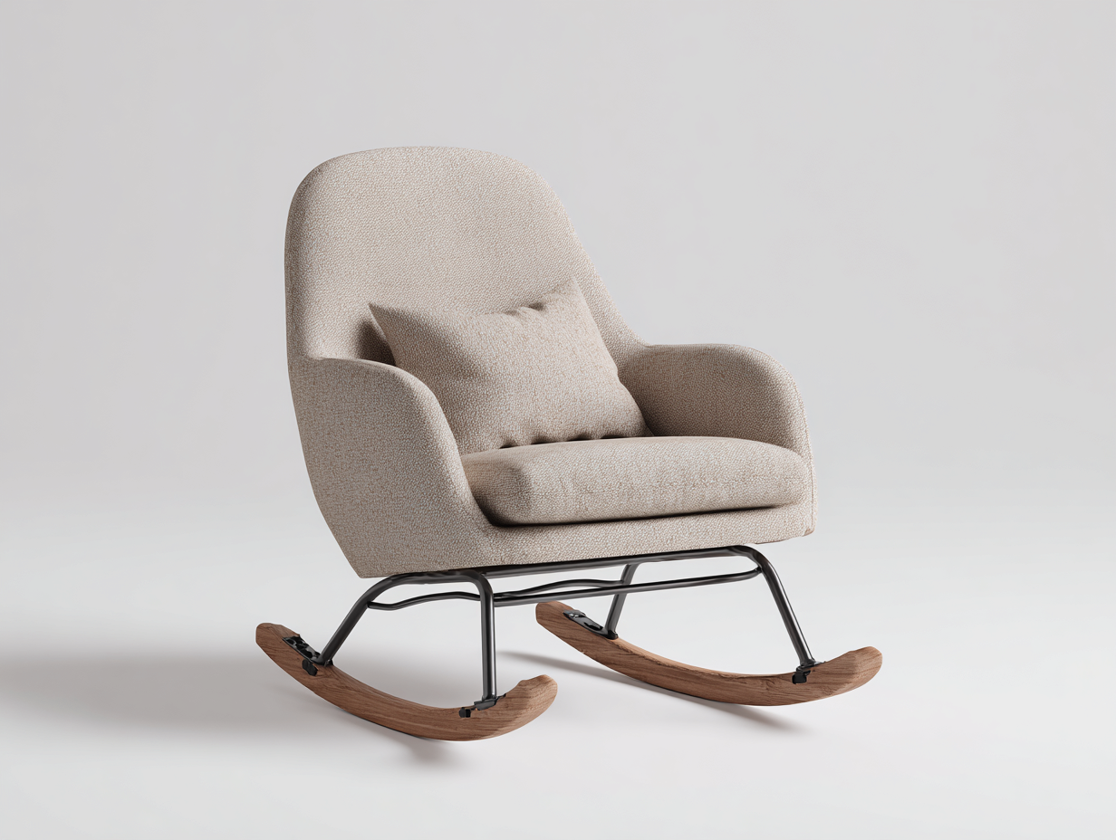 Schaukelstühle - Bouclé-Stoff Holz und Metall 90x76x98 cm - Beige-Natur-Schwarz - Modern mit Kufen-Votaiocasa