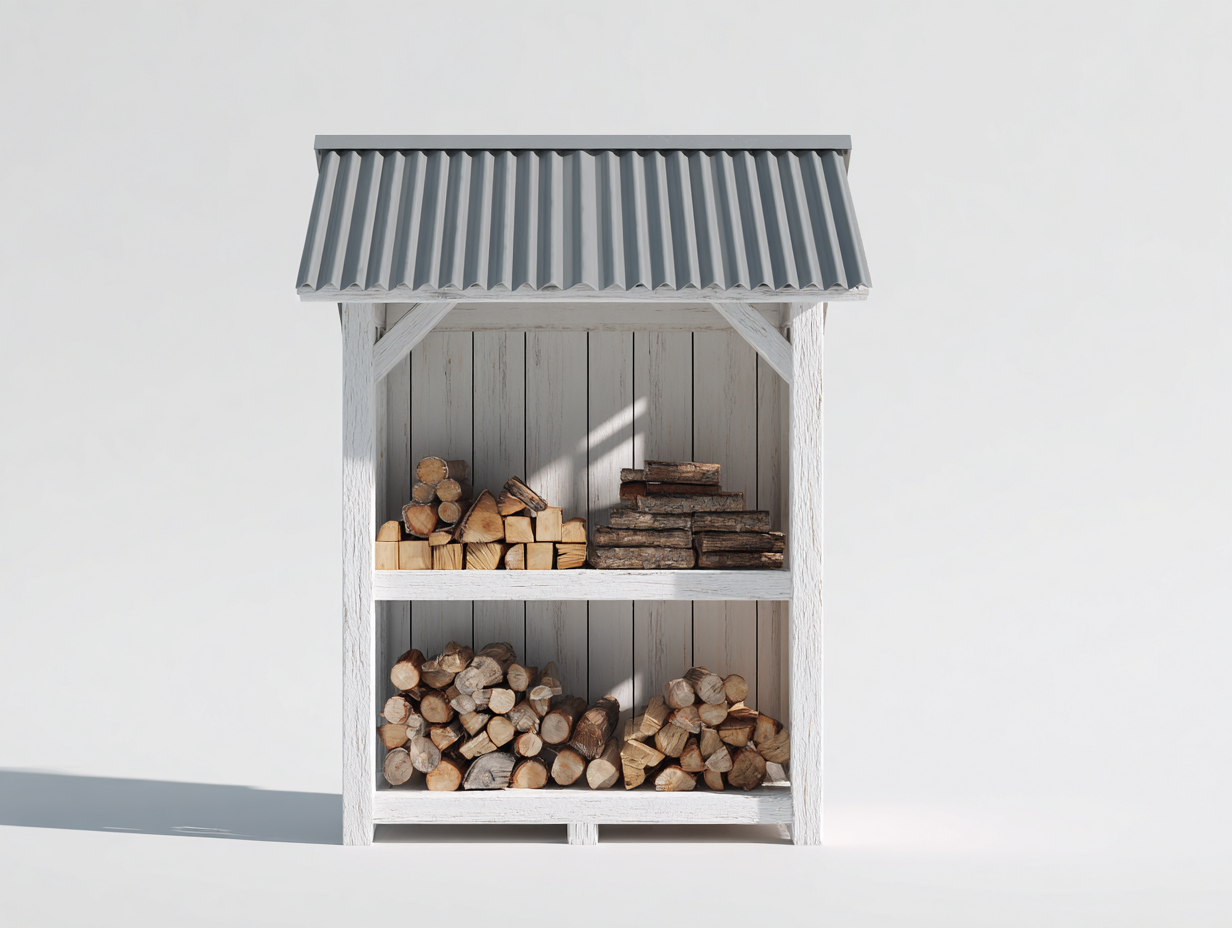 Kaminholzregal - Holz und Metall 130x55x175 cm - Weiß-Grau - Outdoor mit Schrägdach-Votaiocasa