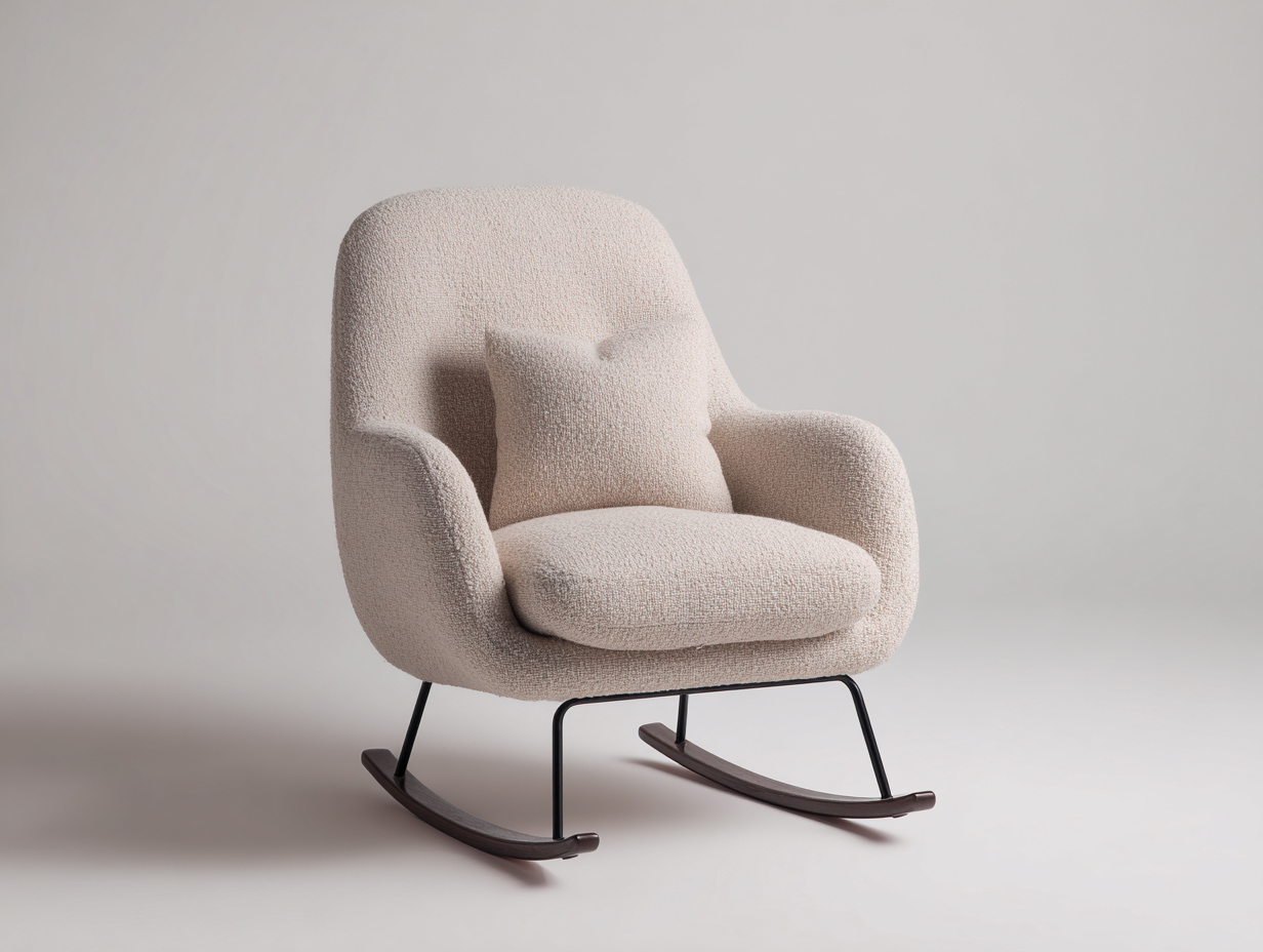 Schaukelstühle Teddy-Stoff 84x86x92 cm - cremeweiß - modernes Design mit dunklen Holzschaukeln-Votaiocasa