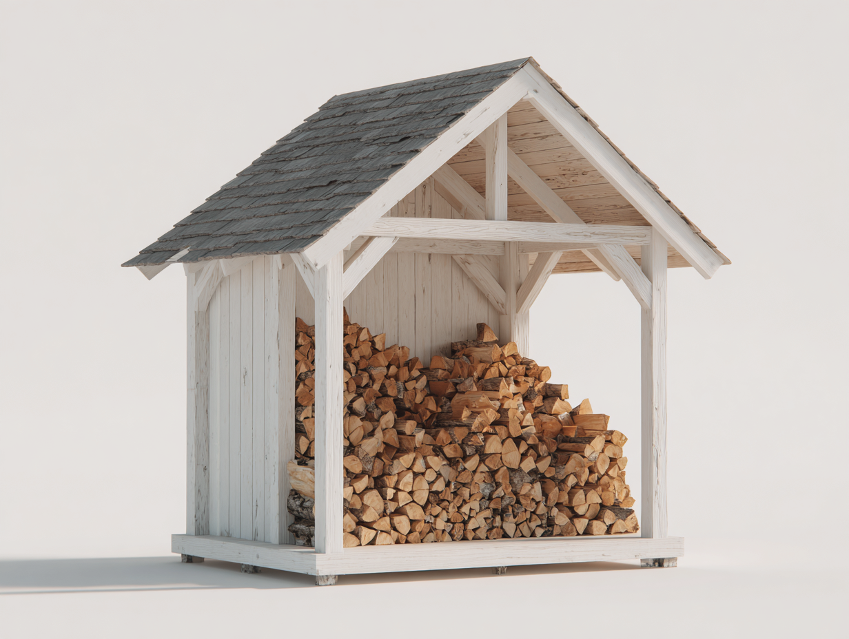 Kaminholzregal Holz 220x120x220 cm - Weiß-Grau - überdacht für Garten und Terrasse-Votaiocasa
