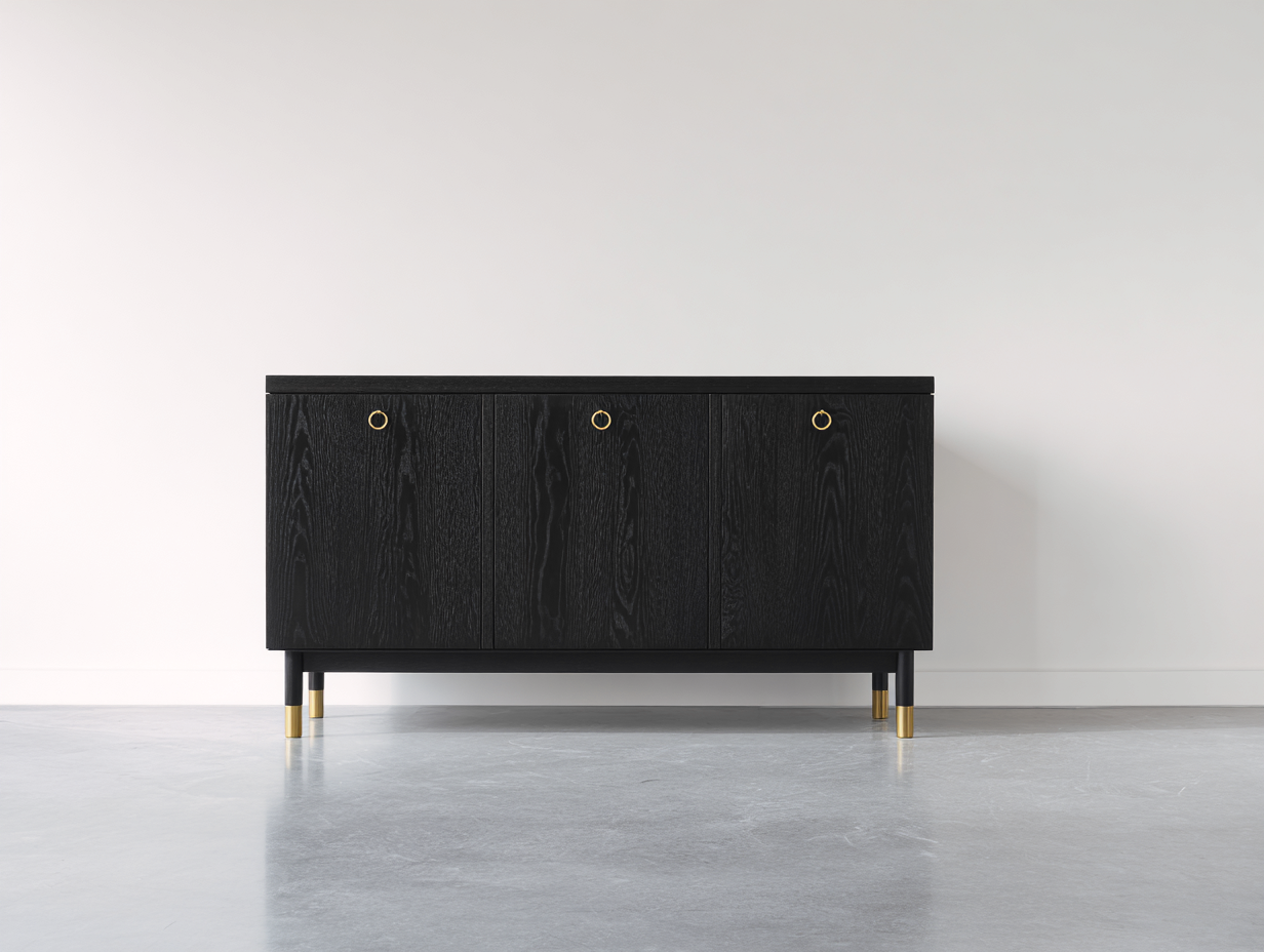 Dielenschränke Holzwerkstoff 150x40x80 cm - Schwarz-Gold - für Flur mit 3 Türen-Votaiocasa