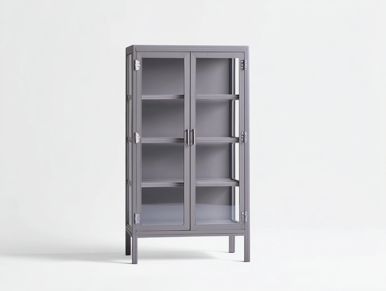 Vitrinen Metall Glas 80x35x160 cm - Grau - für Wohnzimmer mit 2 Glastüren-Votaiocasa