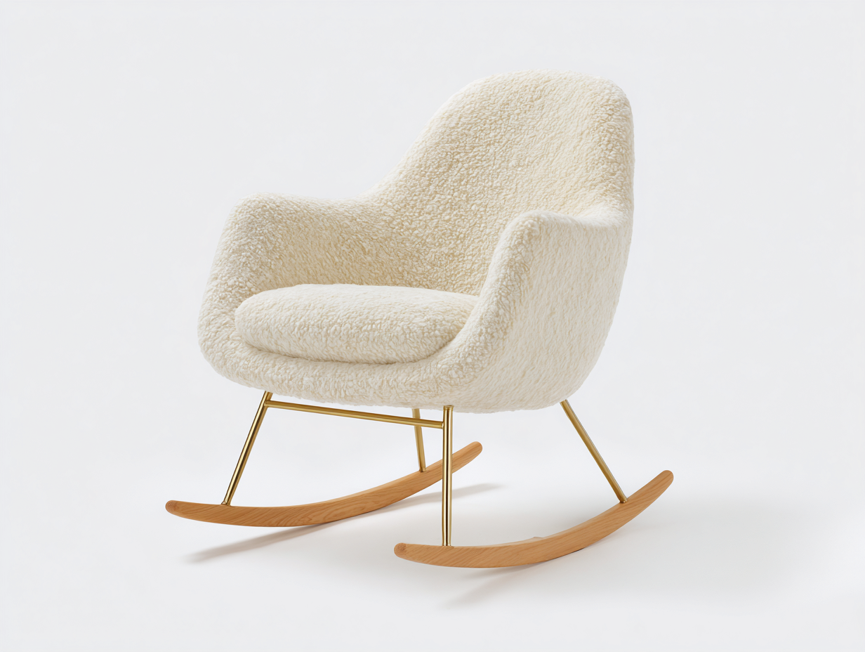 Schaukelstühle Bouclé-Stoff Metall Holz 78x90x98 cm - Cremeweiß-Natur-Gold - modern für Wohnzimmer-Votaiocasa