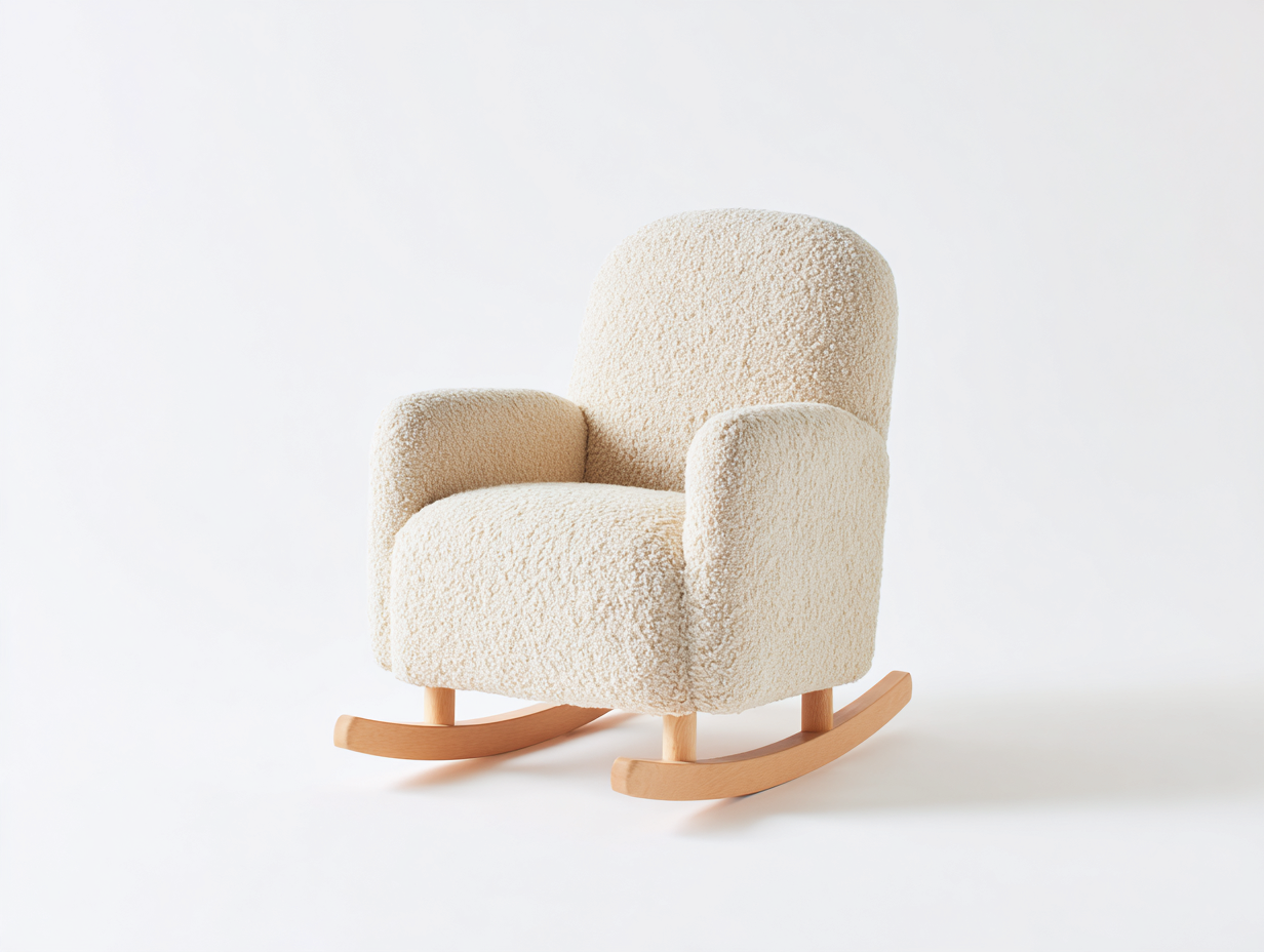 Schaukelstühle Bouclé-Stoff 80x70x92 cm - Cremeweiß-Naturholz - modernes Design-Votaiocasa