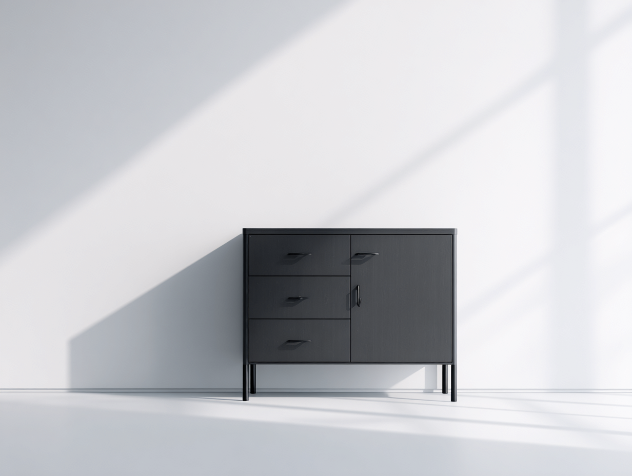 Dielenschränke Holzwerkstoff 100x40x85 cm - Schwarz - modern mit 1 Tür und 3 Schubladen-Votaiocasa