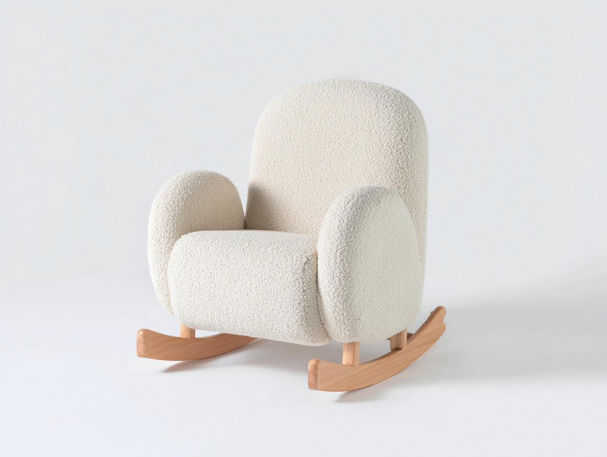 Schaukelstühle Bouclé-Stoff 78x88x95 cm - Cremeweiß-Natur - modern für Wohnzimmer-Votaiocasa
