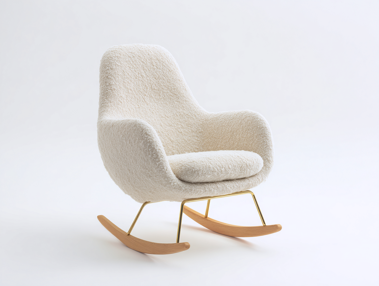 Schaukelstühle - Bouclé-Stoff Holz und Metall 92x76x100 cm - Creme-Natur-Gold - Modern mit Kufen-Votaiocasa
