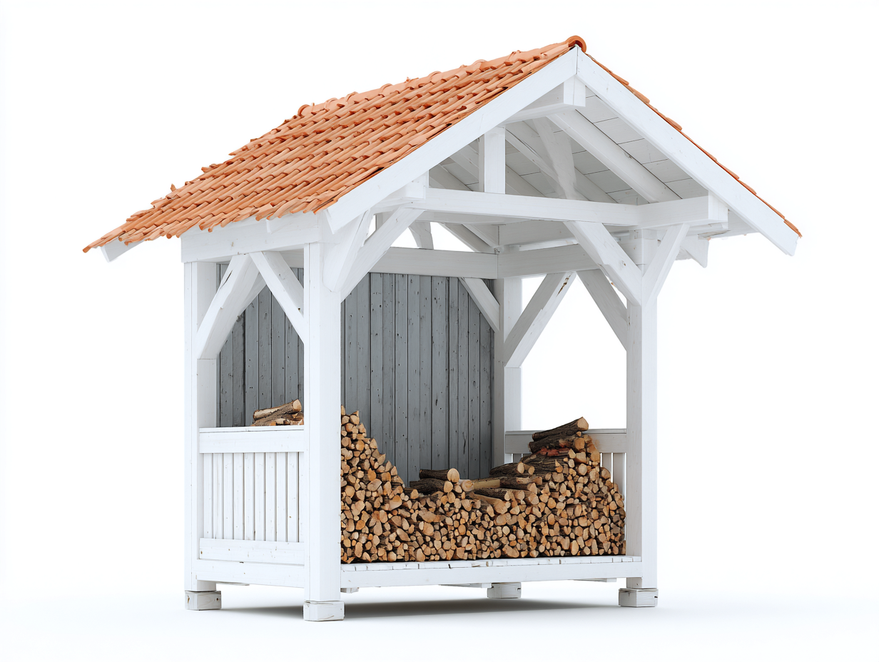 Kaminholzregal aus Holz 210 x 140 x 240 cm - Weiß-Grau-Terrakotta - Überdachtes Design für den Außenbereich-Votaiocasa